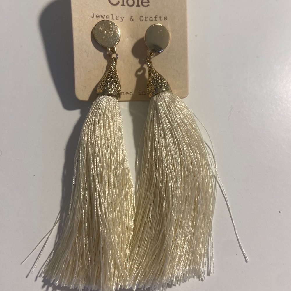 Tassel Statement Earrings, cream, Large